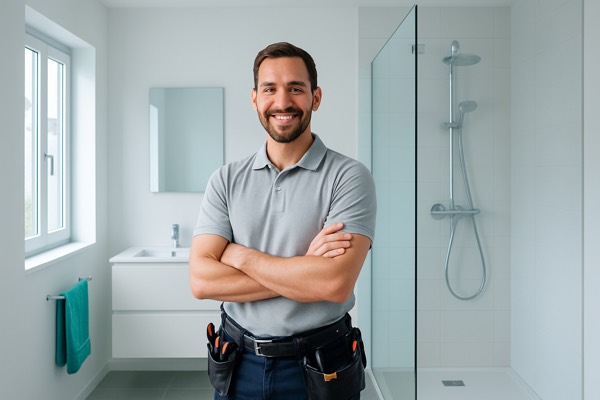 Glazen douchewand in een moderne badkamer — Glazenmaker Victor